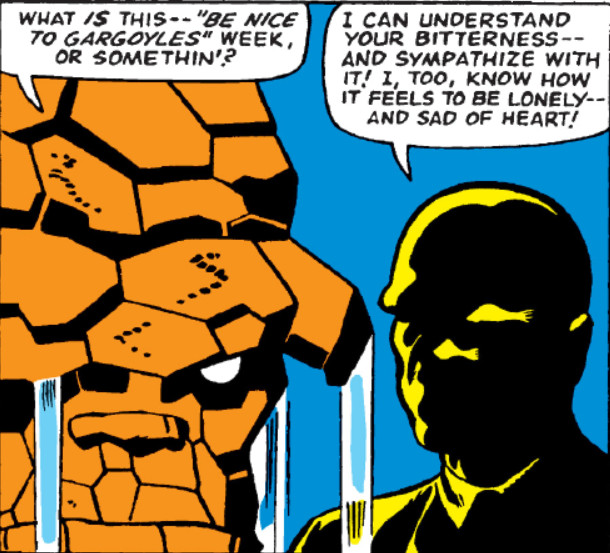 O uso de sombras e linhas de definição de Joe Sinnott viria a inspirar o de muitos artistas e arte-finalistas no futuro (Fantastic Four Vol. 1 #51, Jack Kirby, Stan Lee e Joe Sinnott, 1966, Marvel Comics Group)